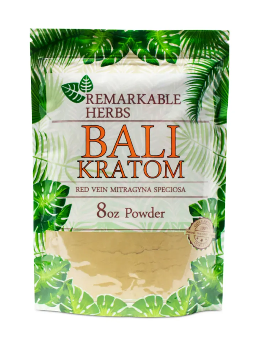 Bali Red Vein Mitragyna Speciosa Remarkable Herbs Kratom Powder 8oz Bag
