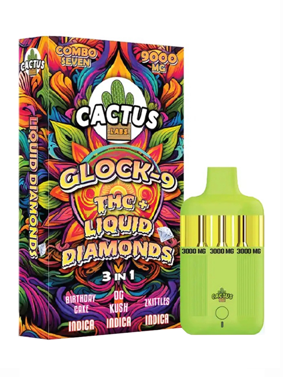 Birthday Cake | OG Kush | Zkittles Cactus Labs Glock 9 THC + Liquid Diamonds 3in1 Vape 9000mg