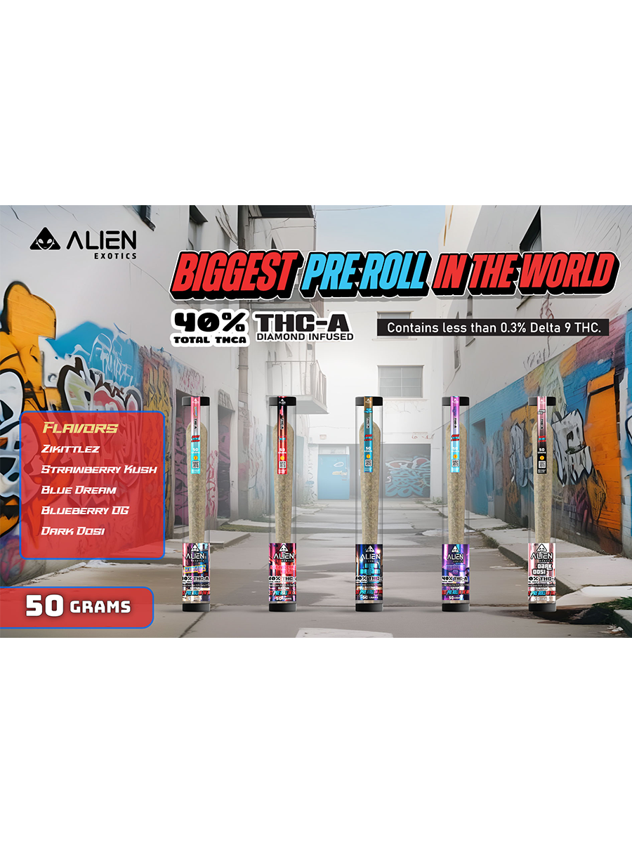 Dark Dosi RAW Challenge Cone x Alien Exotics THC-A Diamond Infused Pre-Rolls 50G - Image 3