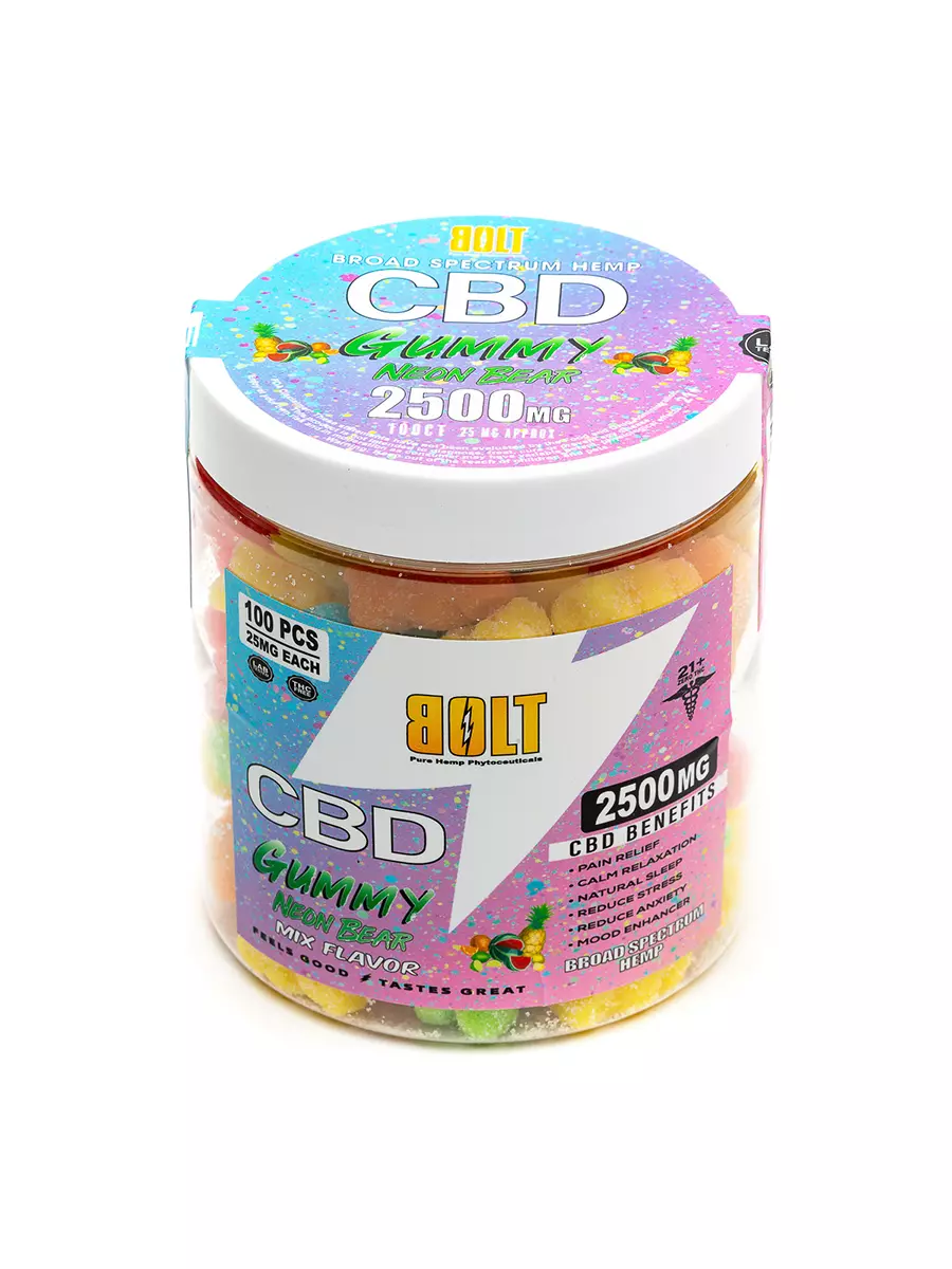 Bolt CBD Neon Mix Fruit Flavored Bear Gummies 2500mg - Image 2