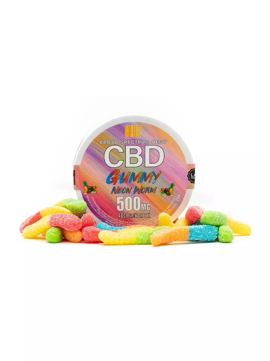 Bolt CBD Neon Mix Fruit Flavored Worm Gummies 500mg