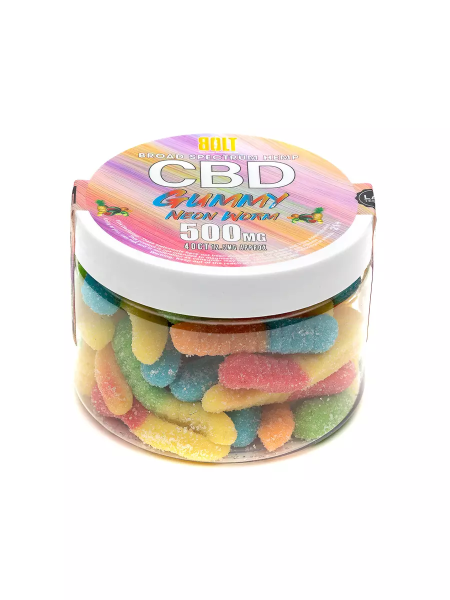 Bolt CBD Neon Mix Fruit Flavored Worm Gummies 500mg - Image 2