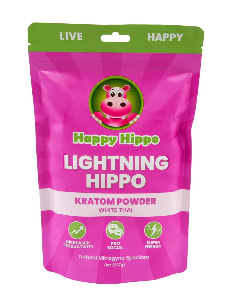 Happy Hippo Lightning Hippo White Thai Kratom Powder 8oz