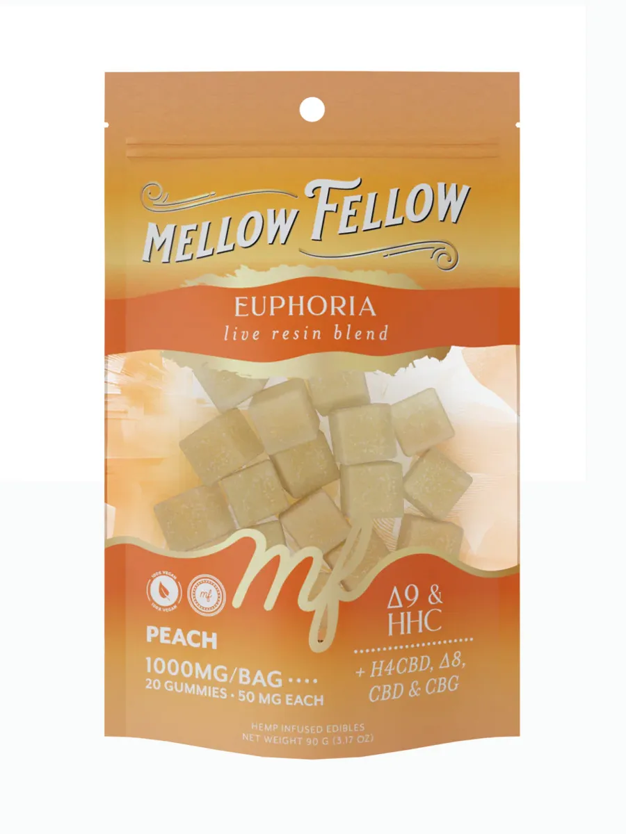 Peach Mellow Fellow M-Fusions Euphoria Bland Live Resin Gummies 1000mg