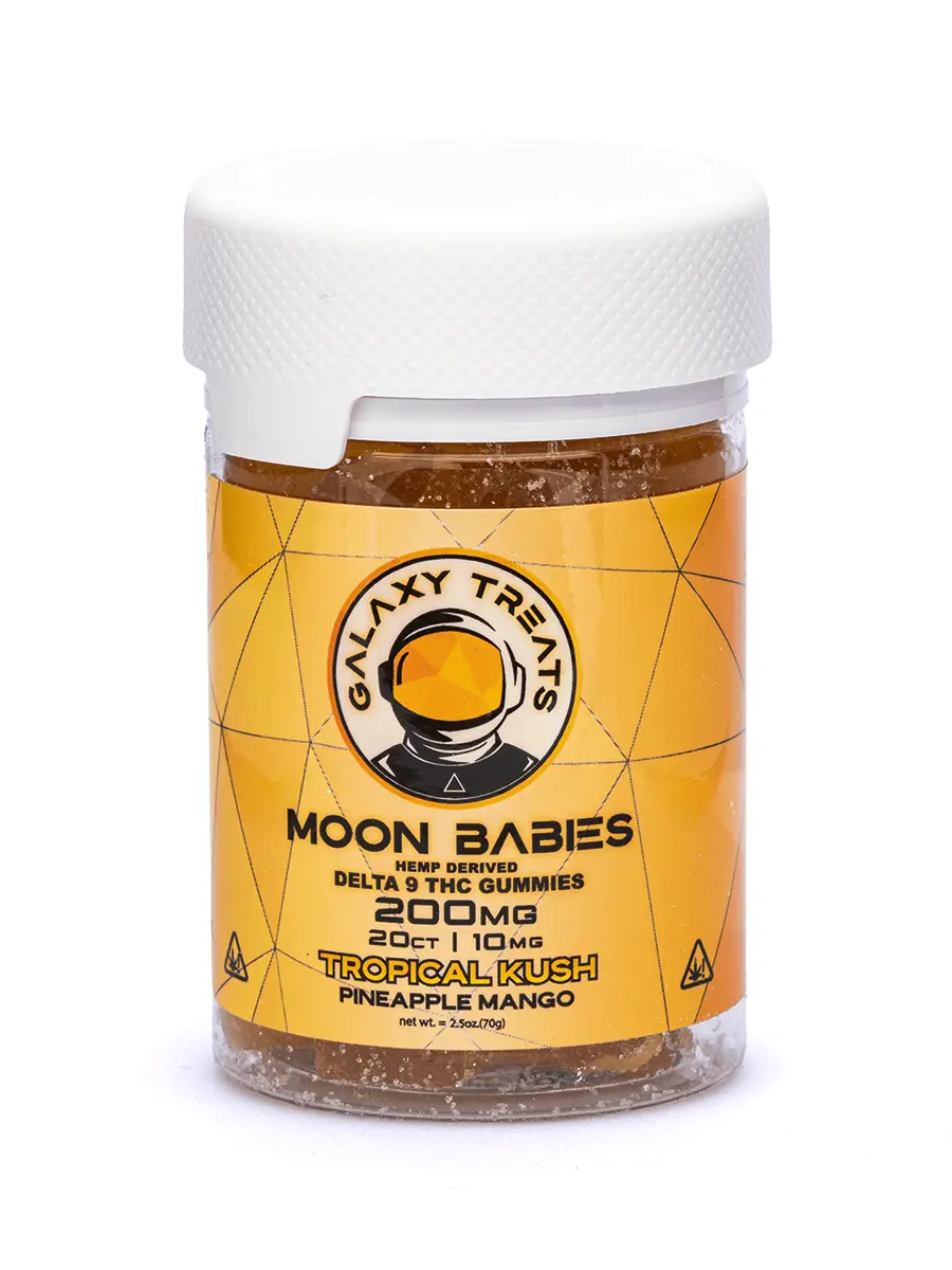 Tropical Kush Pineapple Mango Galaxy Treats Moon Babies D9 THC Gummies 200mg